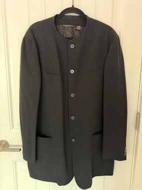 Donna Karan Men's Black Collarless Pea Coat